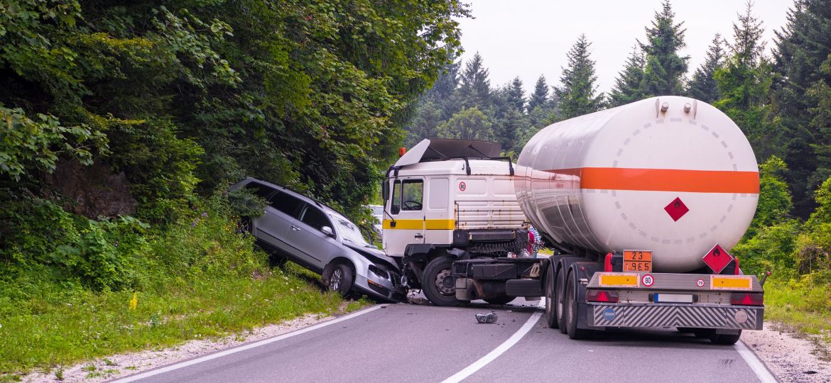 Traffic accident Truck and Car crash accident on the beautiful