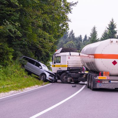 Traffic accident  Truck and Car crash accident on the beautiful
