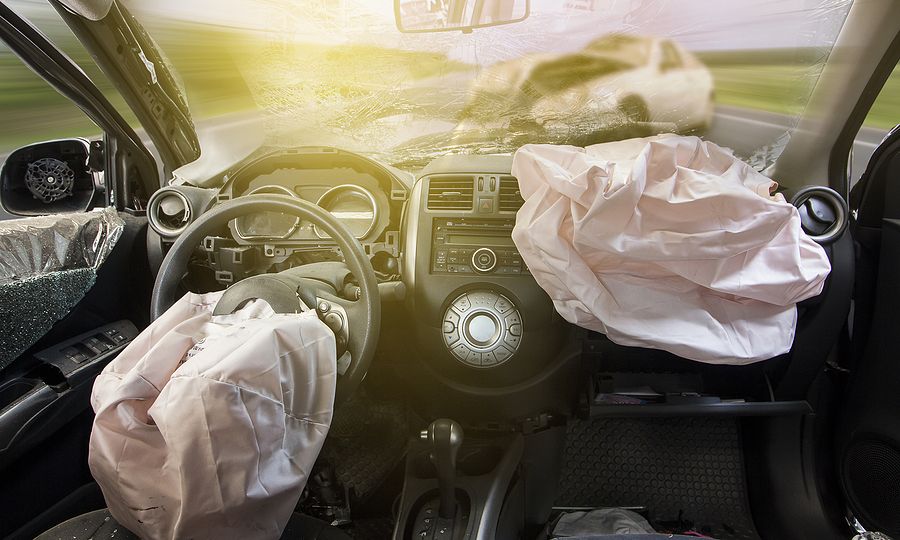 Car Of Accident Make Airbag Explosion Damaged.