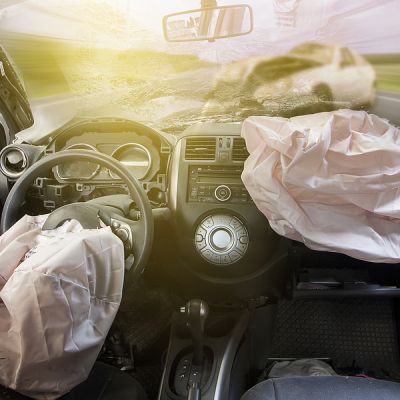 Car Of Accident Make Airbag Explosion Damaged.